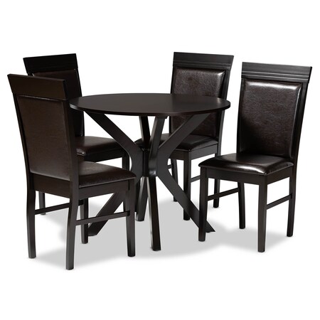 Baxton Studio Jeane Dark Brown Upholstered and Finished Wood 5-Piece Dining Set 170-8031-10892